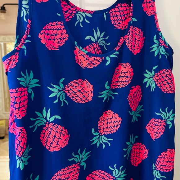 Pineapple Tank Top Blouse- Medium Pink Owl Shirt - Picture 2 of 2